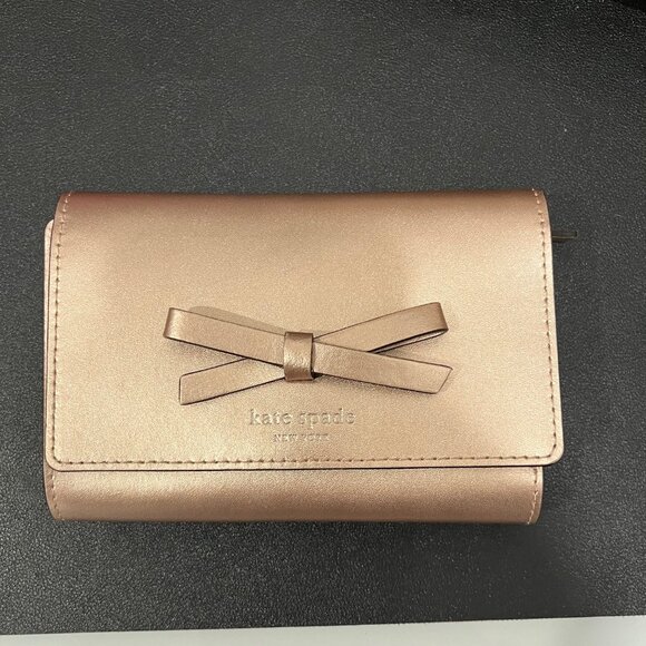 Kate Spade Rose Gold Leather Wallet with Bow Detail